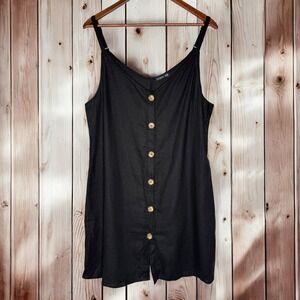 NWOT Cotton On XL Linen Slip Dress Black Button Front Minimalist Lagenlook Beach